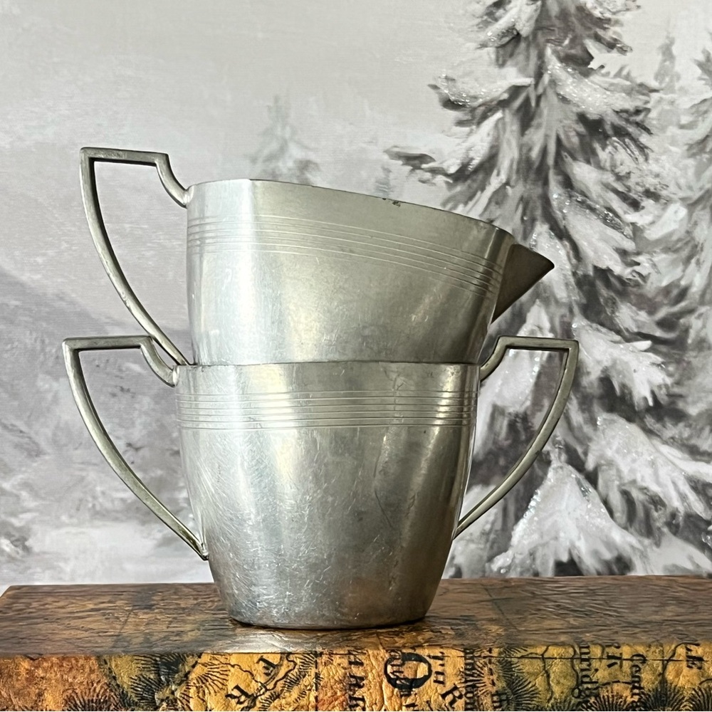Vintage Pewter Creamer & Sugar Set Genuine Pewter Classic Minimalist Tableware